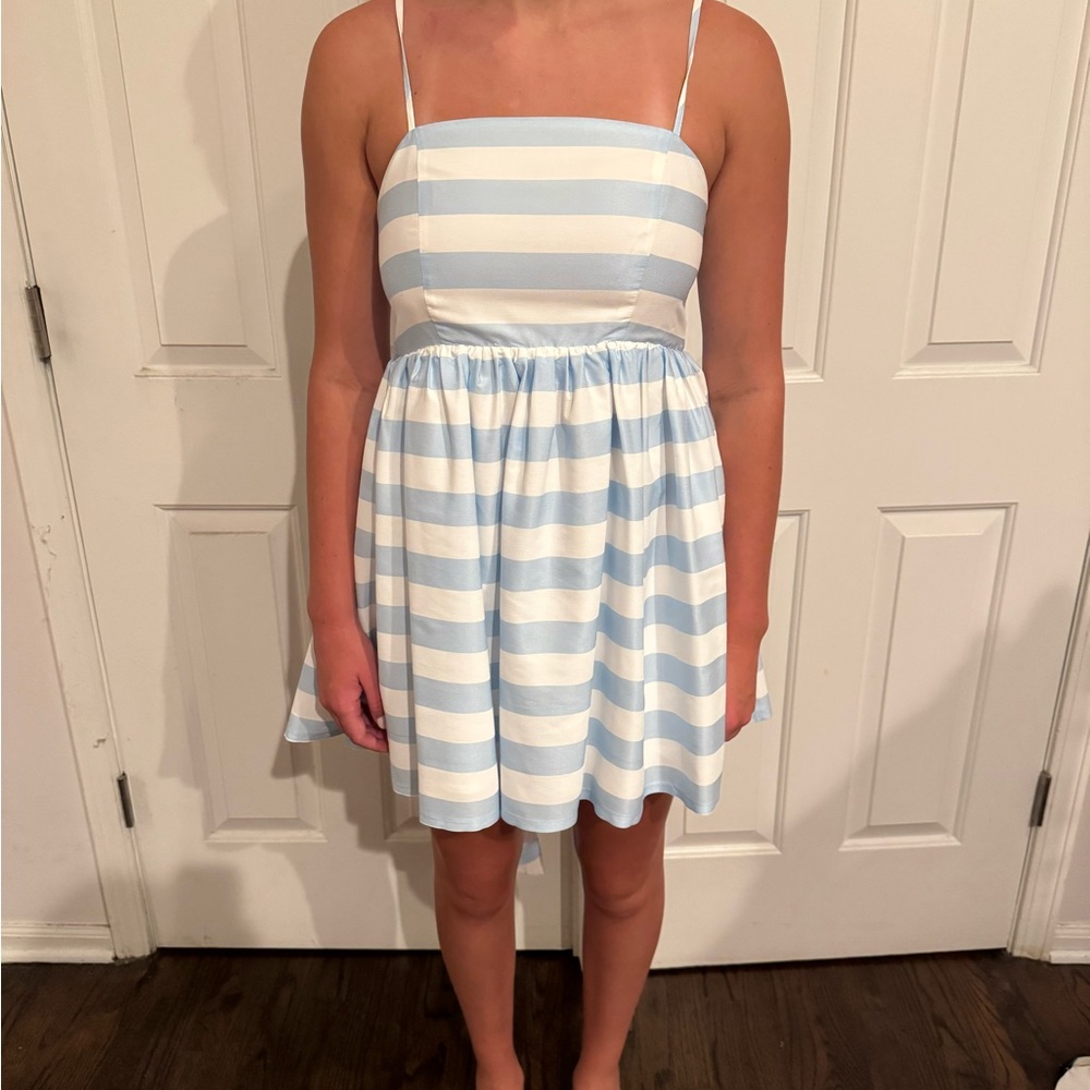 Striped Blue and White Mini Dress with bow back